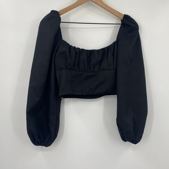 Princess Polly Ariah Balloon Sleeve Crop Top Square Neck Gathered Bodice Black 4 - Picture 5 of 8